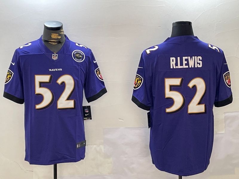 Men Baltimore Ravens #52 R.Lewis Purple Second generation 2024 Nike Limited NFL Jersey style 2